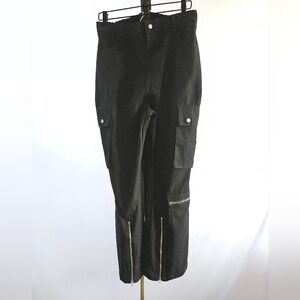 CATHSNNA Black High Waisted Cargo Pants w/ Zipper Detail